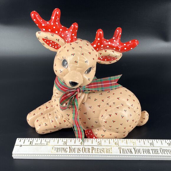 Vintage Kimple Mold Christmas Laying Quilted Hand Painted Ceramic Signed AS 1986 - Picture 10 of 12